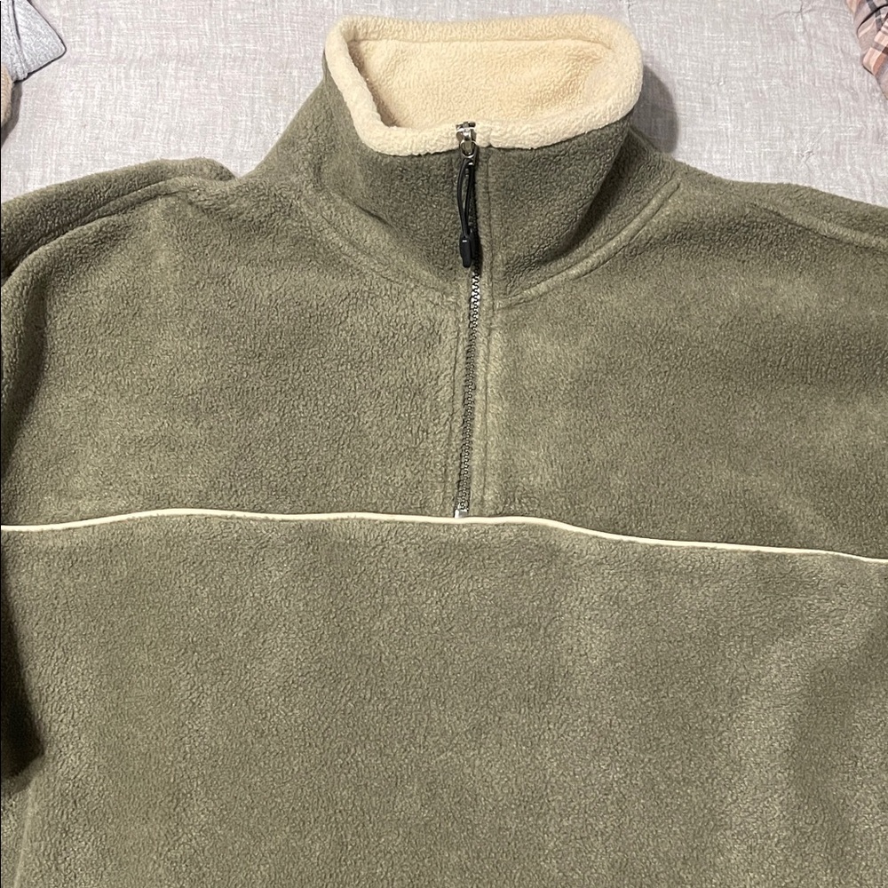 Men's Olive Zip-Up Sweater with Cream Trim